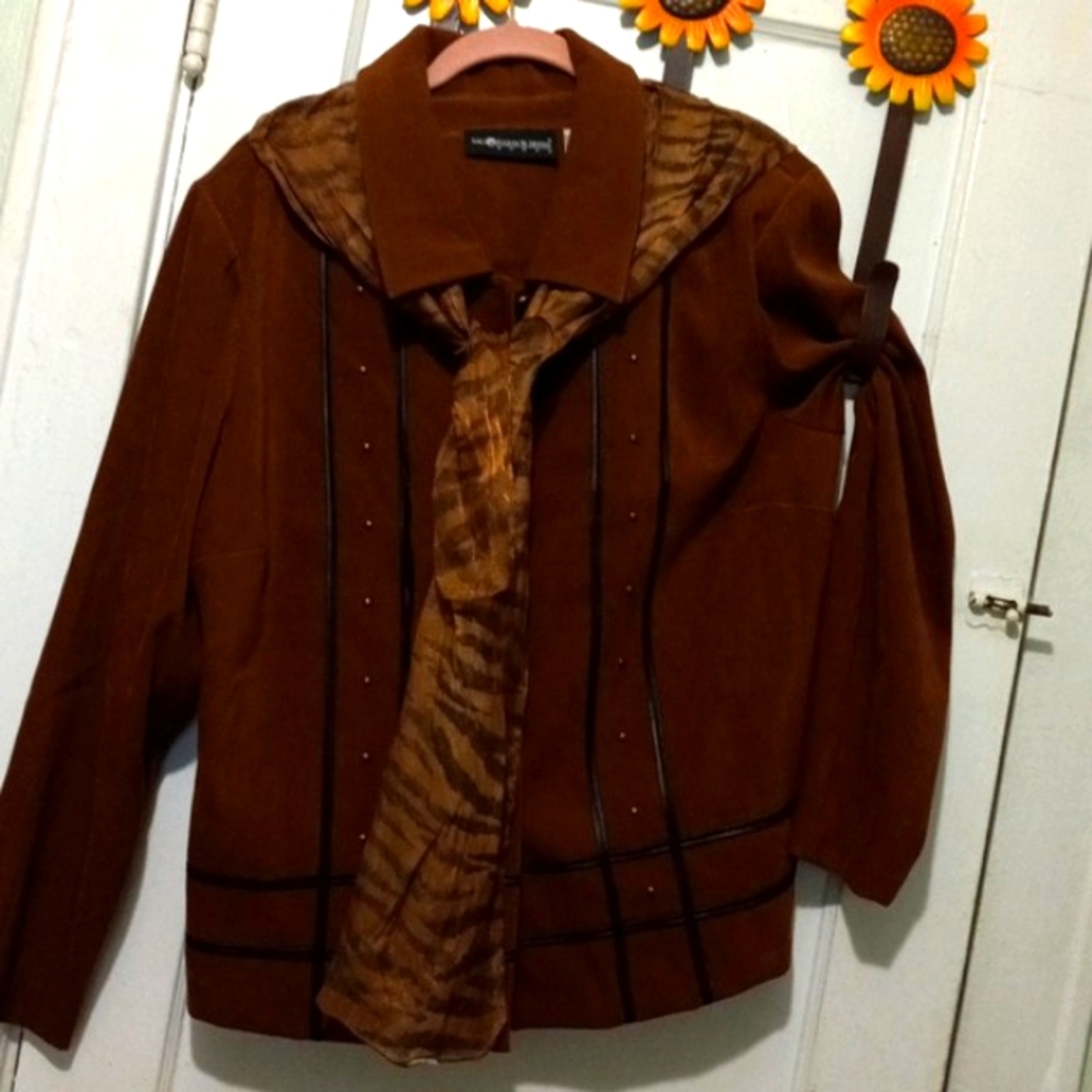 Nice Sag Harbor Shirt/Jacket brn/blk w/shimmering tiger striped scarf, Sz 2X 20W